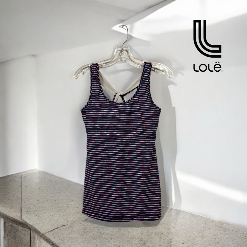 Lolë, Tank Top Cross Strap, Medium, Navy, Blue, Pink 🏃♀️➡️